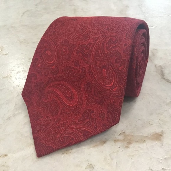 TASSO ELBA RED PAISLEY SILK TIE - Picture 10 of 12